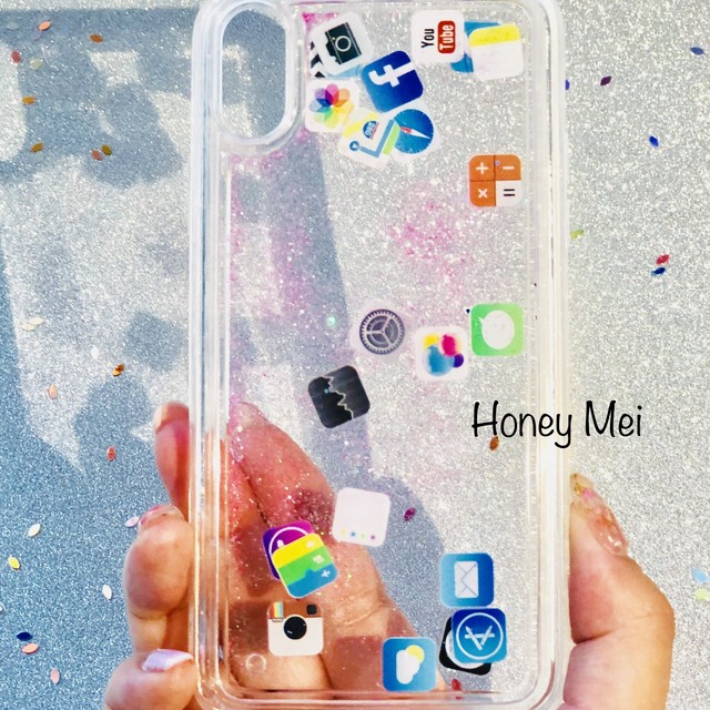 イチオシ アイコンぷかぷかグリッターiphone7 8plusケース Honey Mei
