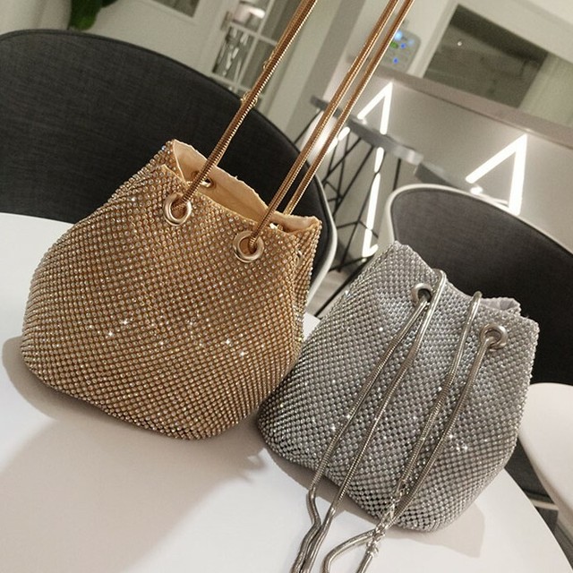 チェーンバッグ ラインストーン バケツバッグ 巾着 ポーチ ショルダーバッグ ゴールド キラキラ パーティ フォーマル Virtue