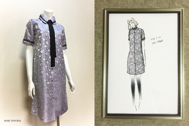 1点もの デザイン画付き タイ付きラベンダーロングシャツワンピース半袖 Koji Toyoda Koji Toyoda