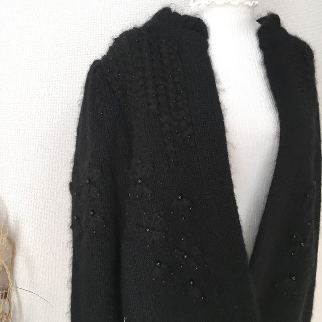 Flower Motif Bead Embroidery Cardigan レトロ古着 フラワーモチーフビーズ刺繍カーディガン Rilou