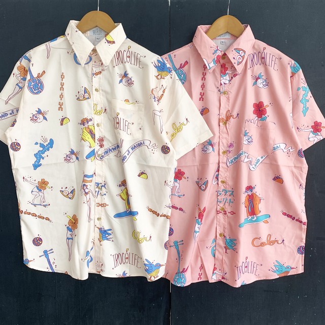 イロカライフオリジナルコミカルうちなー(沖縄)柄のアロハシャツ