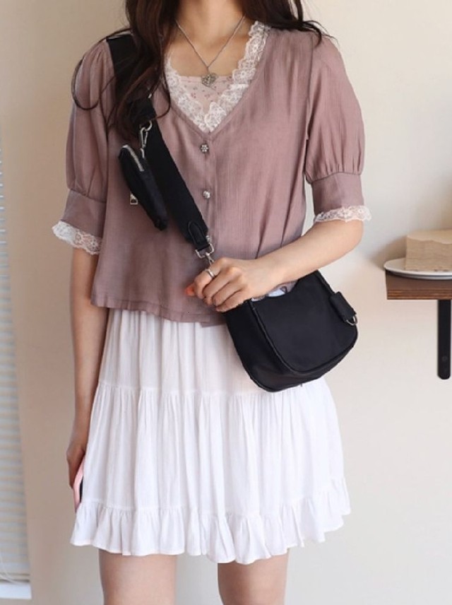 レースブラウス ピンク ベージュ 42 43 Orio