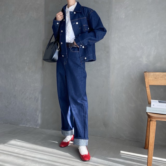 high waist straight denim【indigo】セットアップ可