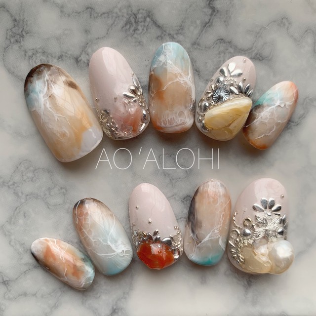 パステル天然石ネイル Ao Alohi Nail