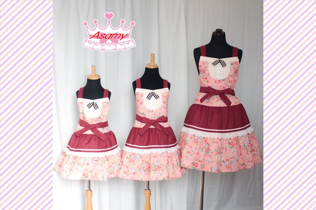 子供用サイズ 親子コーデエプロン ティアードエプロンｂ ピンク 和柄 日本製のかわいいお姫様エプロン お姫様な子供服 と フリル親子エプロン の店 Asamy