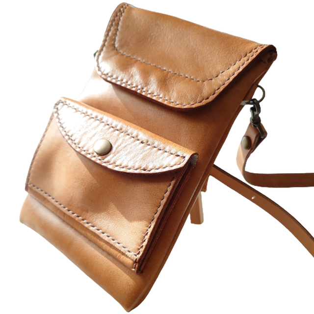 本革手縫いスマホポシェット 革と木の創作工房 楓舎