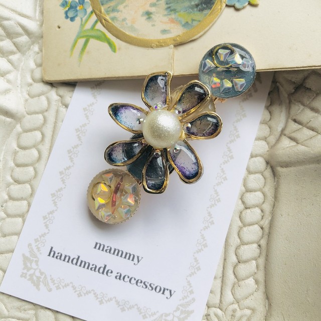 H 012 レジンフラワーのヘアクリップ ハンドメイド Mammy