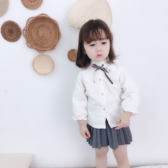 即納 ブラウス リボン 秋 春 フリル ホワイト ピンク 子供 キッズ ベビー服 子供服 男の子 女の子 赤ちゃん D Berceau Select Shop ベルソー セレクトショップ キッズ 親子ペアetc