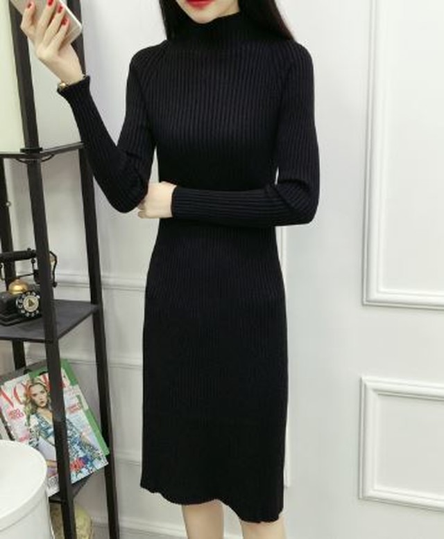 ニットワンピース タイトワンピ ニット 秋冬 ハイネック 長袖 ひざ丈 デイリー オフィス 15 ｂ Bloom ビーブルームトゥー ドレス ワンピース専門店