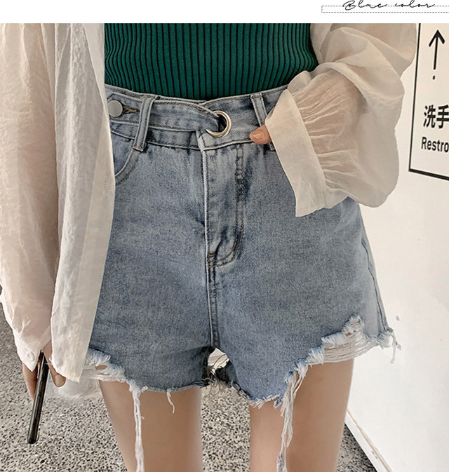 メール便可能 ダメージ ショート デニム パンツ レディース ボトムス 全2色 ブルー ブラック S M L Xl ショーツ 半ズボン 3分丈 Gパン ジーンズ ジーパン ホットパンツ ショーパン クラッシュデニム ひざ上 ズボン セクシー カジュアル 春 夏 着 韓国 ファッション