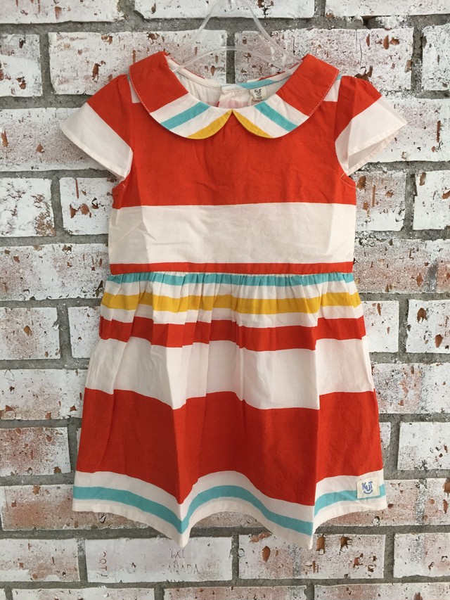 キッズ女の子春夏 カラフルボーダーワンピース オレンジ 新作 盛岡の子供服ワンプライスセレクトショップ コットンキャンディ
