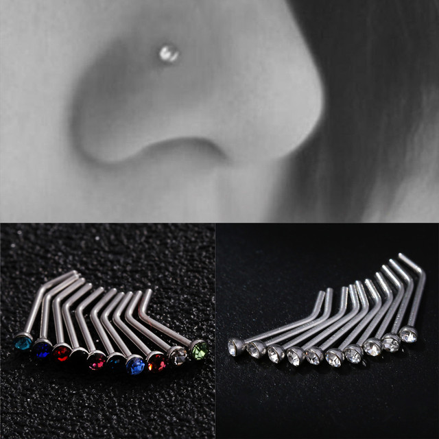 鼻ピアス 10個セット クリスタル 鼻ピ 新品 ボディピアス ノストリル L型 ジュエル アクセサリー レディース メンズ ユニセックス ステンレス ノーズピアス ちゅらネット にふぇーでーびる