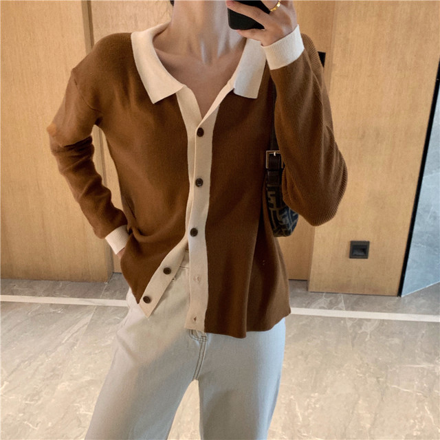 バイカラー 前開きニットトップス カーディガン アウター 秋服 冬服 通勤 レディース I0527 Aeka Clothet For Worker