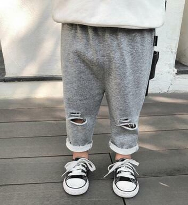 春夏ロールアップして こなれ感のあるダメージパンツ３色 新作 レジャー 子供服 ダメージパンツ 七分丈パンツ 73cm 110cm こどもふくririmi
