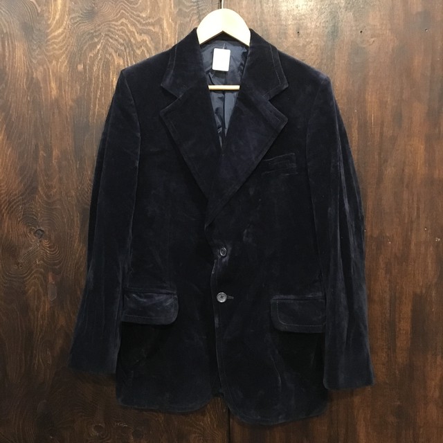 ユーロ古着 ベロア素材 テーラードジャケット シングル 紺 ヨーロッパ古着 スーツジャケット Sandinista Studio