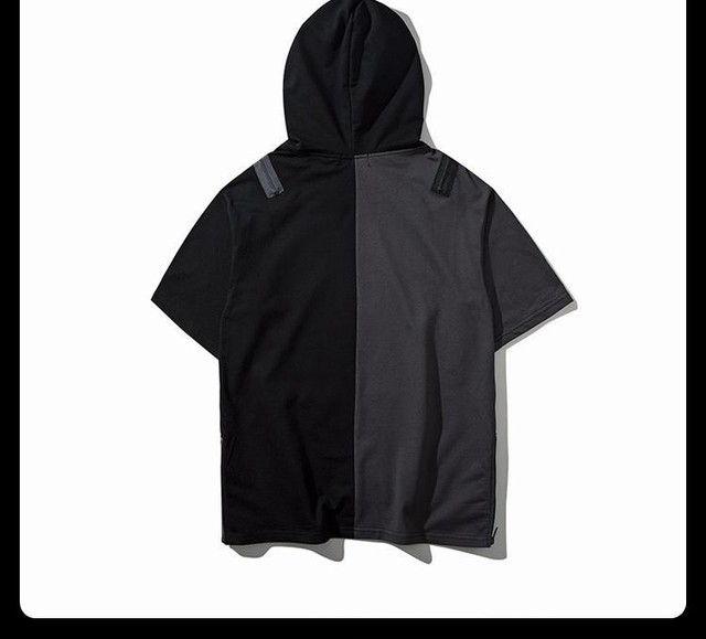 メンズ レディース パーカー カッコイイ 半袖 夏服 切り返し 大きいサイズ ストリート ダンス 衣装 フード Max Voyage