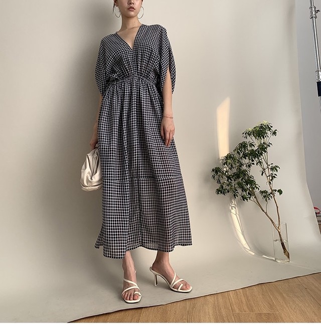 格子柄ロングワンピース Fanfan Closet ファンファンクローゼット 格子柄ロングワンピース Fanfan Closet ファンファンクローゼット