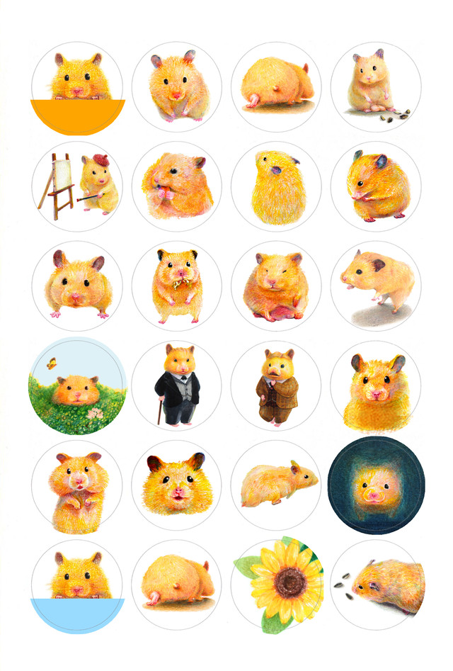 ハムスターのおもちがいっぱい シール 3枚セット Oshiruko Illustration