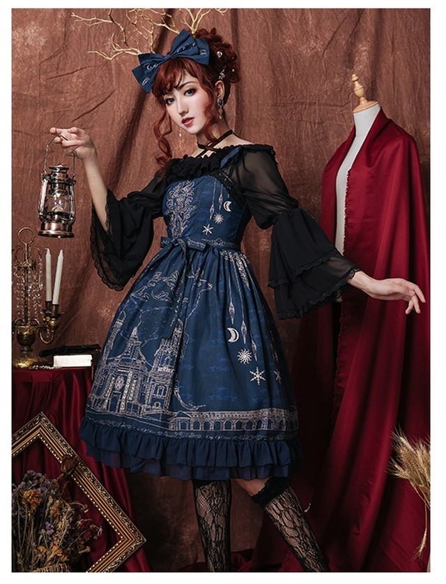 ロリータドレス ワンピース キャミワンピ クラロリ ロリィタ Aライン フリル ノースリーブ ブラック ブルー Gl 22 Benectgoth