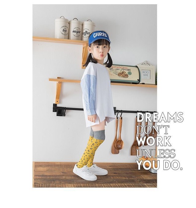 かわいい オシャレ ヒョウ柄バイカラーニーハイソックス 靴下 キッズ 子供用 春 Hikari Socks インポート靴下専門店です