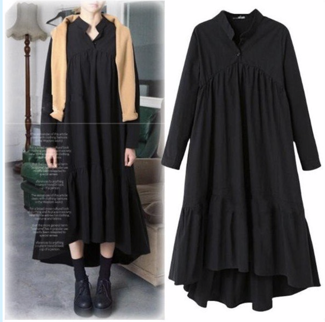 Aラインが綺麗な無地の体型カバーシャツワンピース 大きいサイズ マキシ丈 フレア 通勤 Ol 30代 40代 アパレルショップ Be My Self