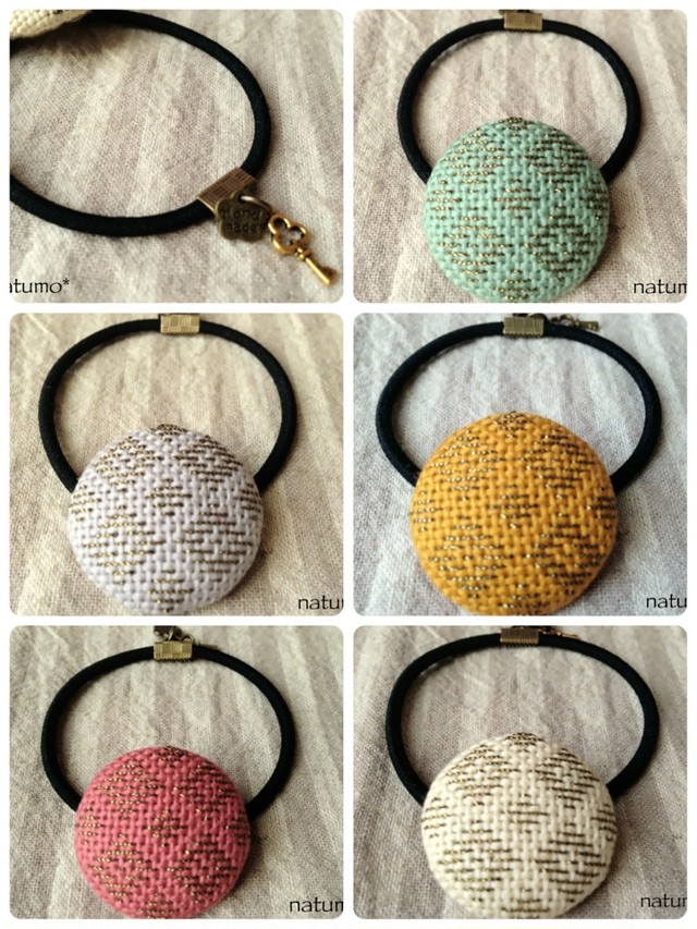 こぎん刺し ヘアゴム ラメ糸刺繍 ミニチャーム Natumo Handmade