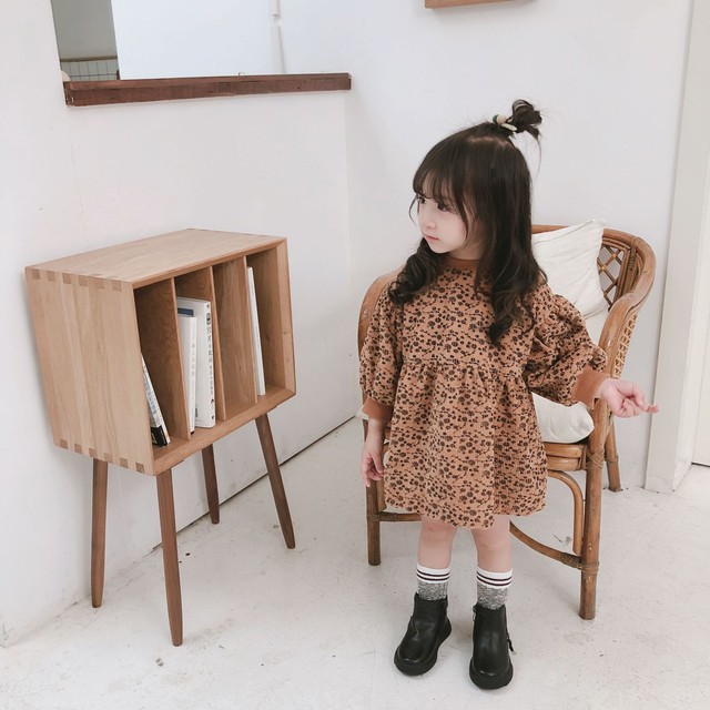 Xiaoqing X0019 小花柄ワンピース 子供服 女の子 ワンピース キッズ ワンピース 女の子 長袖ワンピース キッズ 服 女の子 ワンピース 茶色 19新作ドレス Onlythebestオンリーザベスト