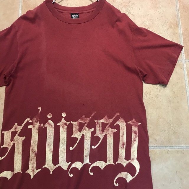 80 S Stussy オールドステューシー Tシャツ 黒タグ エンジ Large Skrova