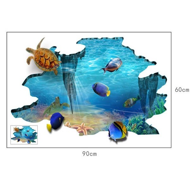 床用 ウォールステッカー 地面の穴 海底 熱帯魚 海 だまし絵 トリックアート インテリアシール 壁デコ 北欧風 Diy リビング Peachyshop