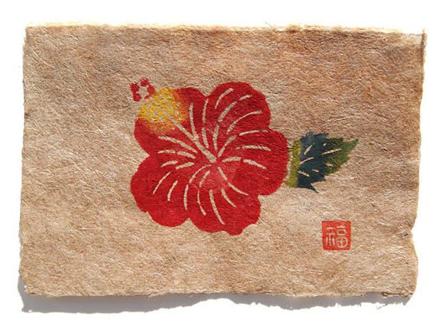 芭蕉紙型染はがき・ハイビスカス