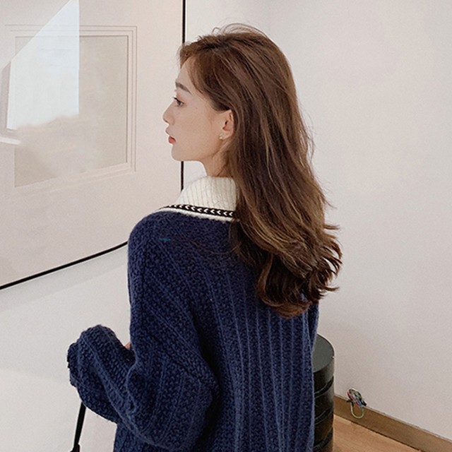 前開き 羽織 無地 カーディガン 長袖 ニットセーター ニットカーディガン レディース 可愛い襟付き ショートカーデ 学院風 秋冬 ニットトップス ネット通販 購入 激安 10代 代 30代 40代 秋 冬 Roprot ファッション レディースアパレル販売