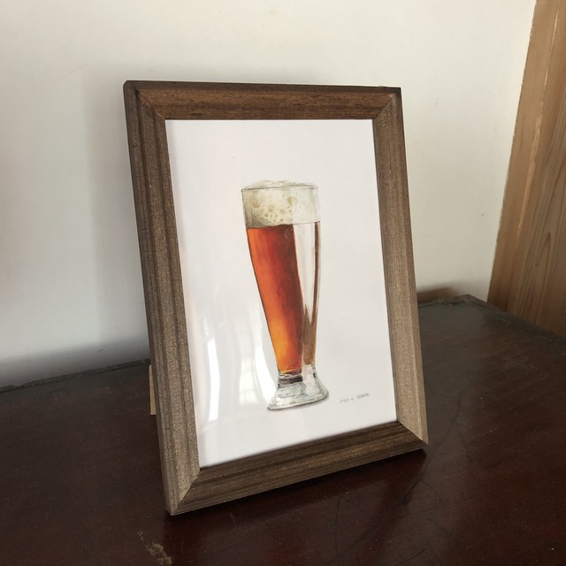 イラストａ５ クラフトビール 水彩 手描き原画 フレーム付き 手しごとのやまだ屋 一 水彩イラスト 暮らしの雑貨 一