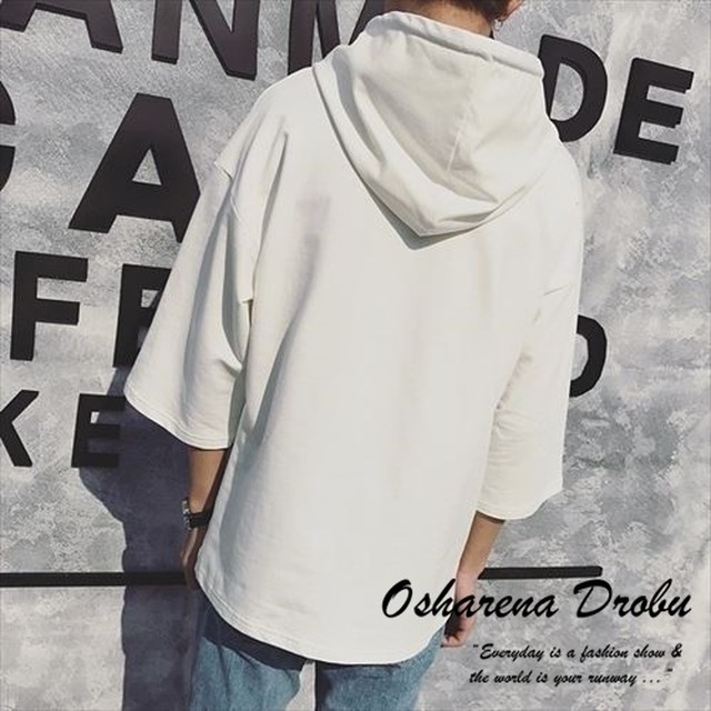 4色 フーディ パーカー 七分袖 前ポケット 薄手 メンズ あぱれる泥棒