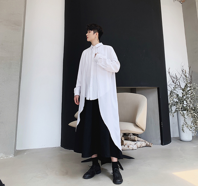 Top Mode シャツ 黒シャツ ロングシャツ ロング丈 モード系 ブラック 黒 ホワイト 白 メンズ レディース ユニセックス Men55 Top Mode