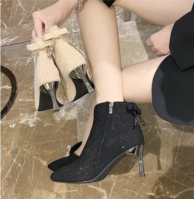 バックリボン ショートブーツ2色 Ecrea