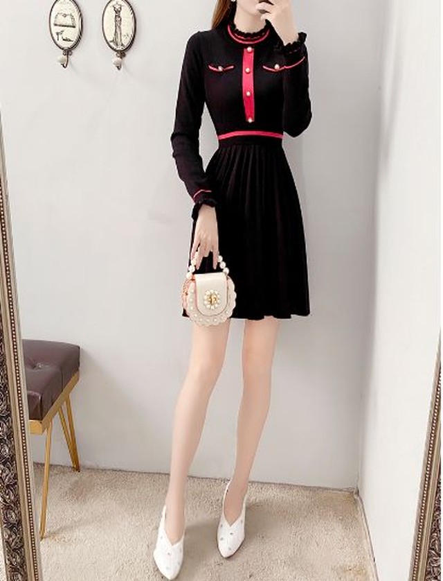 パーティードレス 10代 代 30代40代 ワンピース おしゃれ フォーマル バイカラー ラウンドネック ミモレ丈 お洒落 きれいめ 大人 無地 およばれ Dress No Sato