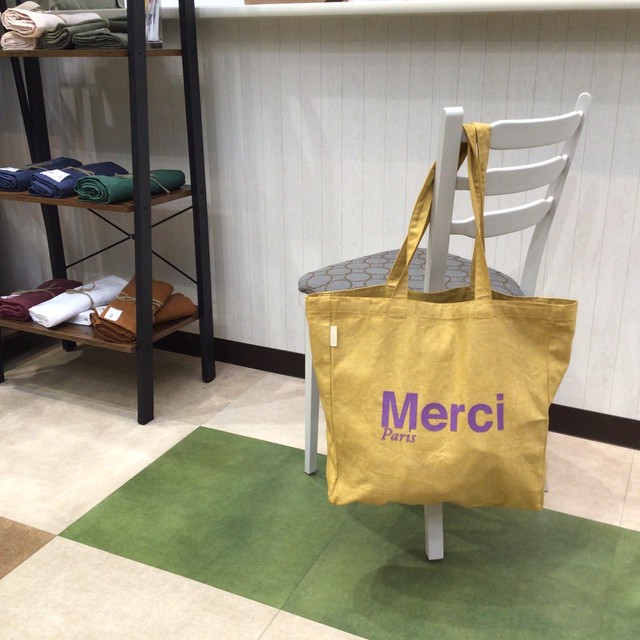 Merci トートバッグ マスタード(紫字) 15