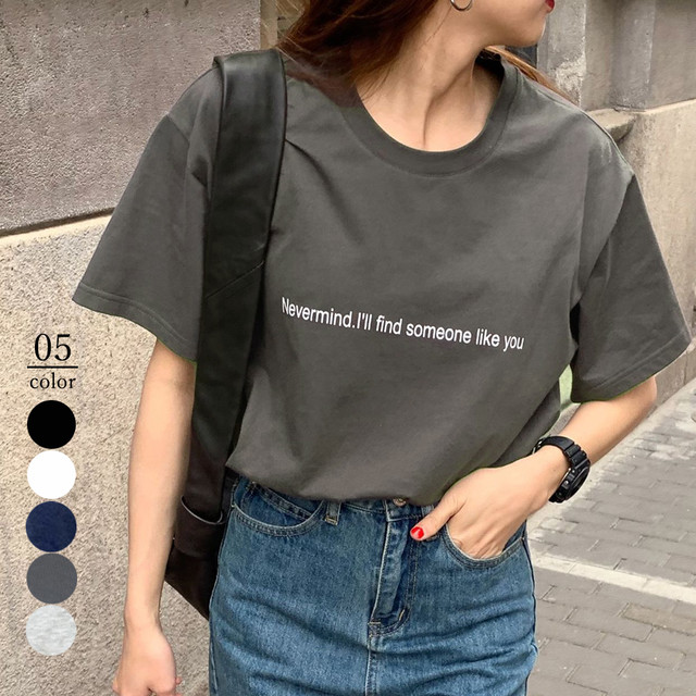 国内発送 Tシャツ レディース トップス 半袖 カットソー 韓国 ファッション 体型カバー 英字 ロゴ ゆったり シャツ おしゃれ クルーネック カジュアル Infini Arc En Ciel