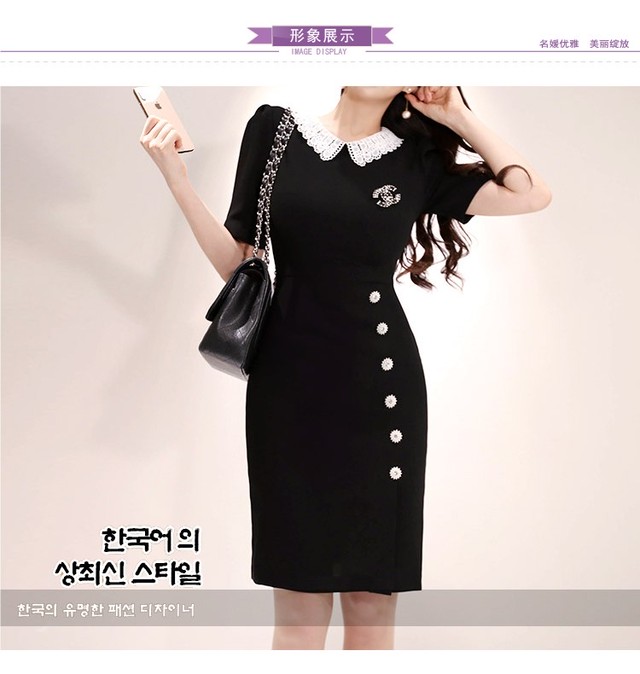パーティードレス 結婚式 二次会 お呼ばれドレス 膝丈ワンピース 袖あり 半袖 お呼ばれ ワンピース ドレス 黒 レース 韓国 パーティー Ta7034 Dress No Sato
