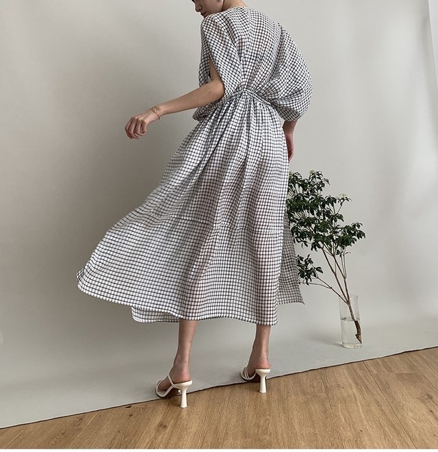 格子柄ロングワンピース Fanfan Closet ファンファンクローゼット 格子柄ロングワンピース Fanfan Closet ファンファンクローゼット