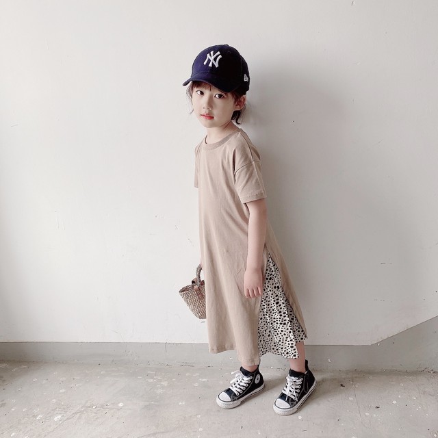 女の子 レオパード Tシャツ 切替 ワンピース 夏 90 150cm Dyh海外子供用品