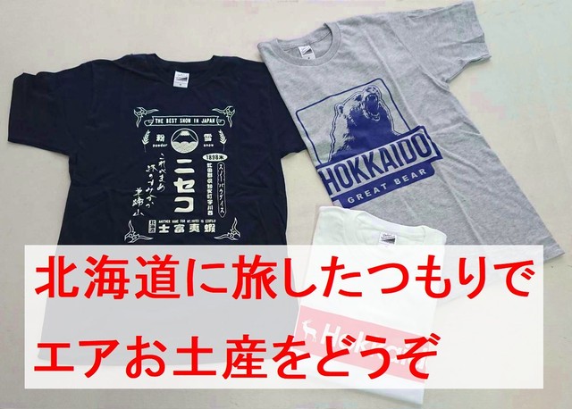 北海道のお土産屋さん救済tシャツ2枚セット エア土産どうですか プラスフード