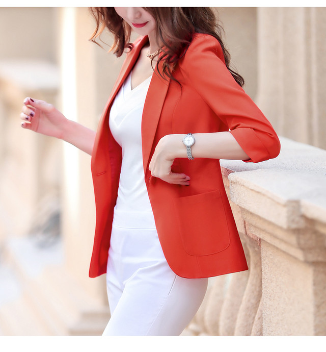 テーラードジャケット ショート丈 無地 タイト きれいめ シンプル 夏秋 通勤 オフィス レディース ベーシック オレンジ 水色 黒 Prism One プリズム ワン