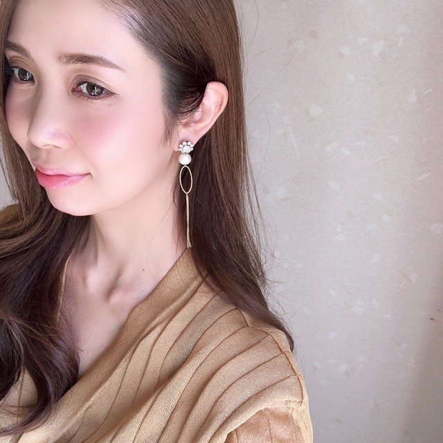 【ノンホールピアス】人気のアクセサリーコットンパールロングチェーンノンホールイヤリング
