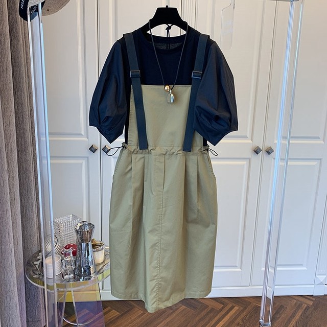 セットアップ レディース カジュアル 秋 21 秋物 新作 トップス Tシャツ ロンt ワンピース ストラップワンピース ジャンパースカート シンプル 無地 ミドル丈 ひざ丈 10代 代 着回し 韓国風 韓国 ブラック カーキ ブルーグリーン お出かけ デート デイリー 普段使い