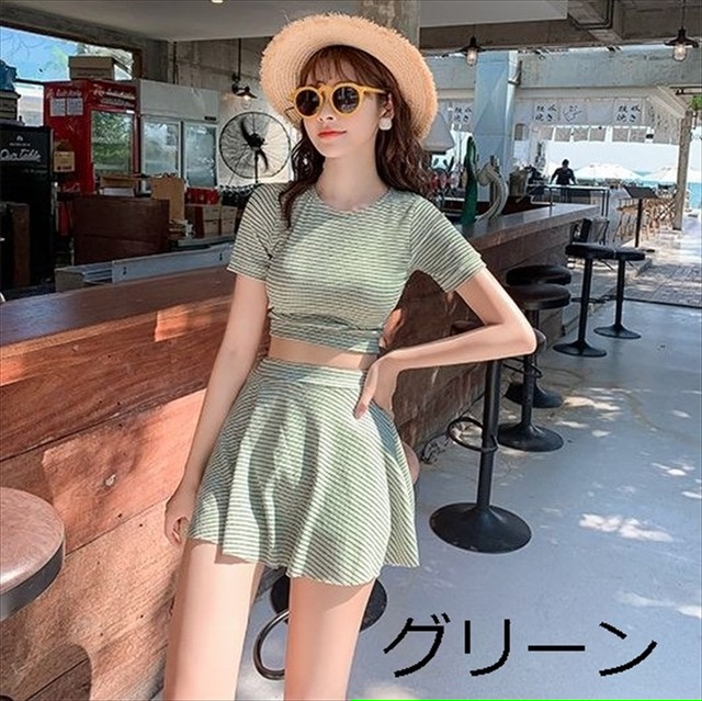 セット水着 タンキニ 半袖 水着 体型カバー ボーダー柄 レディース 可愛い キュート ビーチ 上下セット ガーリー プール 海 露出控えめ M L Xl リゾート 10代 代 30代 取寄 発送目安14 21日営業日 Laff Store 会社情報 納期の確認をお願いします