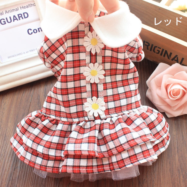 送料無料 犬の服 ワンピース チェック柄 前開き はな ドッグ服 ワンちゃん服 お嬢様オシャレワンピース レース 春夏 ペット用品 Petbaby 犬 洋服 Nextcase