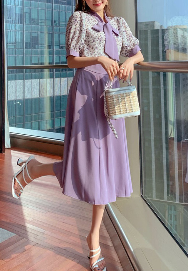 セットアップ シフォン フローラル ボウタイ リボン ブラウス スカート セットアップ ツーピース 花柄 フラワー Mitsuki32 12