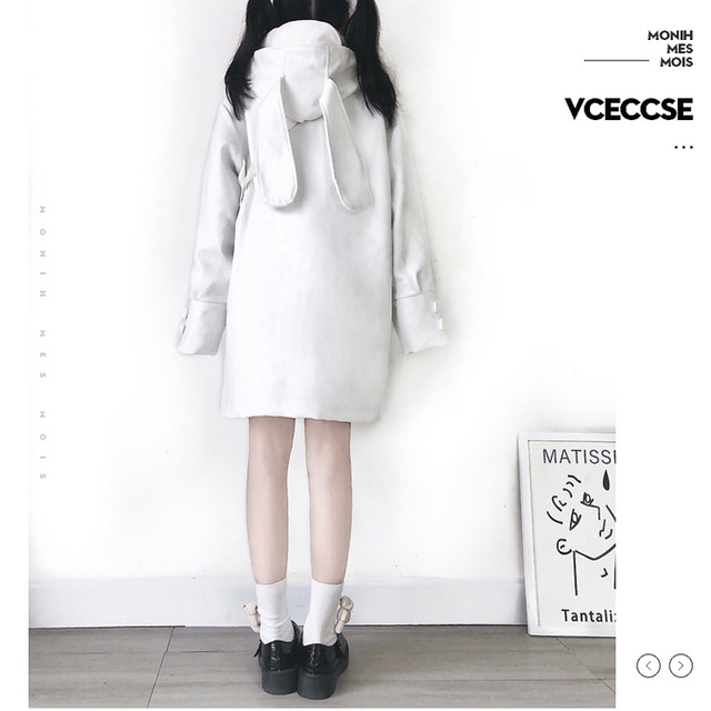 ゴスロリ系 黒 白 コート ダッフルコート うさぎ耳 Zipポケット 病みかわいい Jkスタイル オルチャン 原宿系 ストリート系 10代 代 天使と悪魔 サブカル系ファッション Seasonz