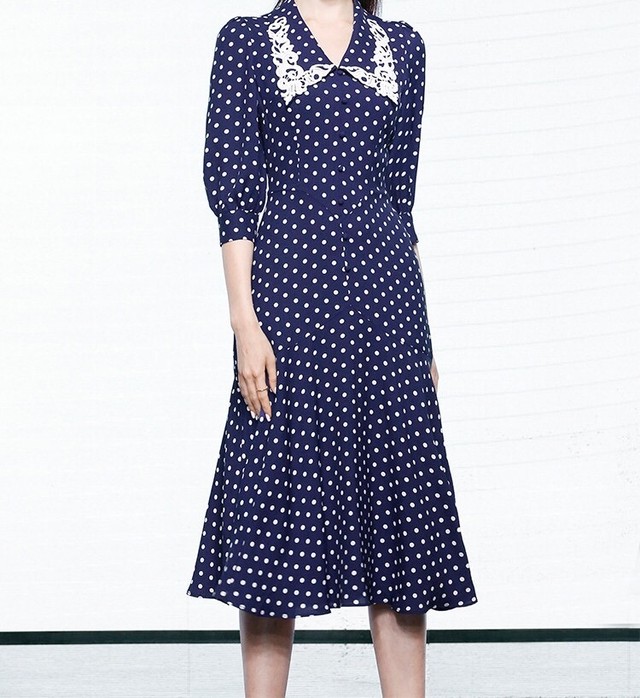 水玉 ドット ワンピース ネイビー 紺 ブラウス Xl Loveysmileshop
